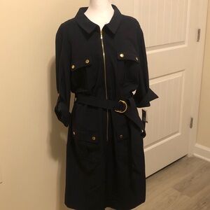 Sharagano Black Belted Dress with Gold Accents